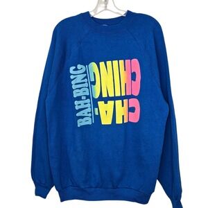Vintage 80s Tultex Cha-Ching Bah-Bing Sweatshirt 2XLT Blue Neon Puff Print USA